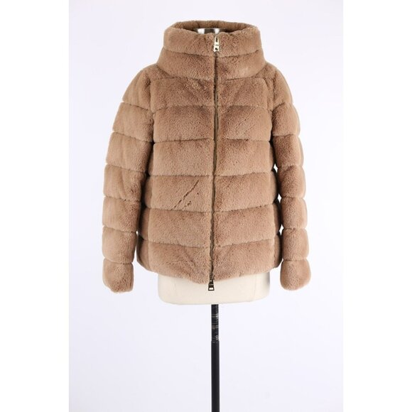 $850 Herno Faux Fur Teddy Coat Camel Down Jacket Sz 44 Large / Brown NWOT